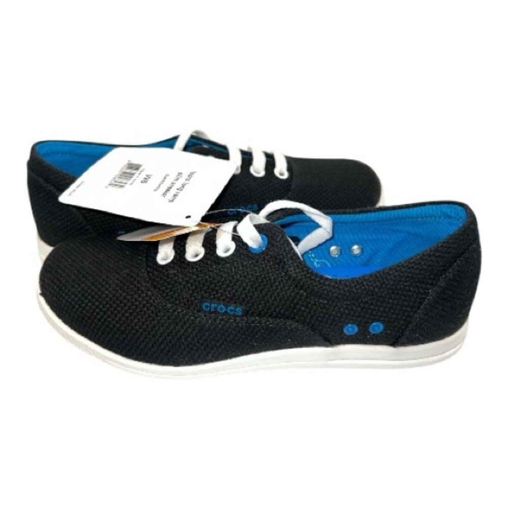 CROCS Women's Black Sneakers with Vibrant Blue Interior - Picture 2 of 7